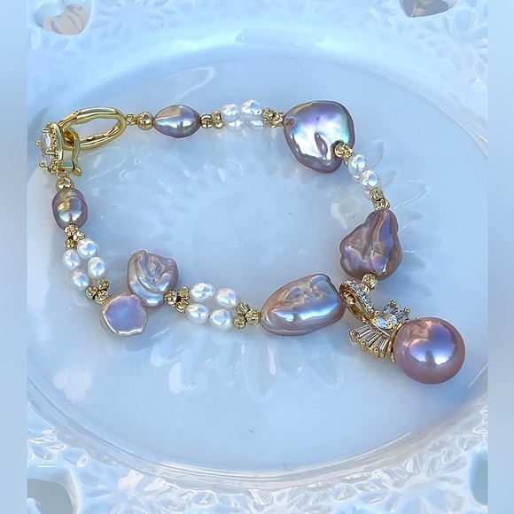 Hand Crafted Jewelry - B1-Handmade Natural Freshwater Pearl With Edison Pearl Bracelet